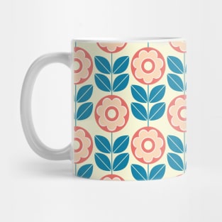 Retro Geometric Flower Pattern 5 in Celadon Blue, Peach, Salmon and Yellow Mug